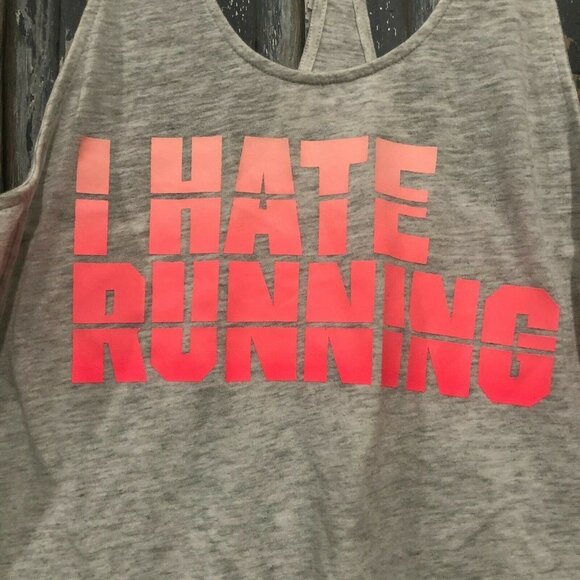 Victoria's Secret PINK I Hate Running Gray/Hot Pink Racerback Tank Size XS - Picture 3 of 6